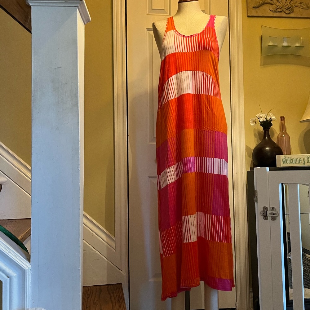 DKNY Bright Pink, Orange and White Sundress